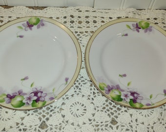Set of 2 Nippon China Dessert Plates with Purple and Lavender flowers Hand Painted
