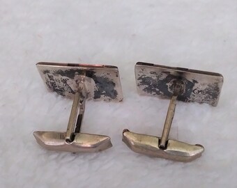 Boutons De Manchette Vintage En Coquille D'ormeau Vert - Ton Or - Fabriqué Au Royaume-Uni - Occasion