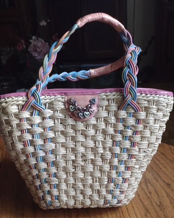 Brighton, woven handbag with multi color leather … - image 1