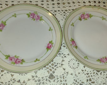Nippon Dessert Plates with Hand Painted Roses