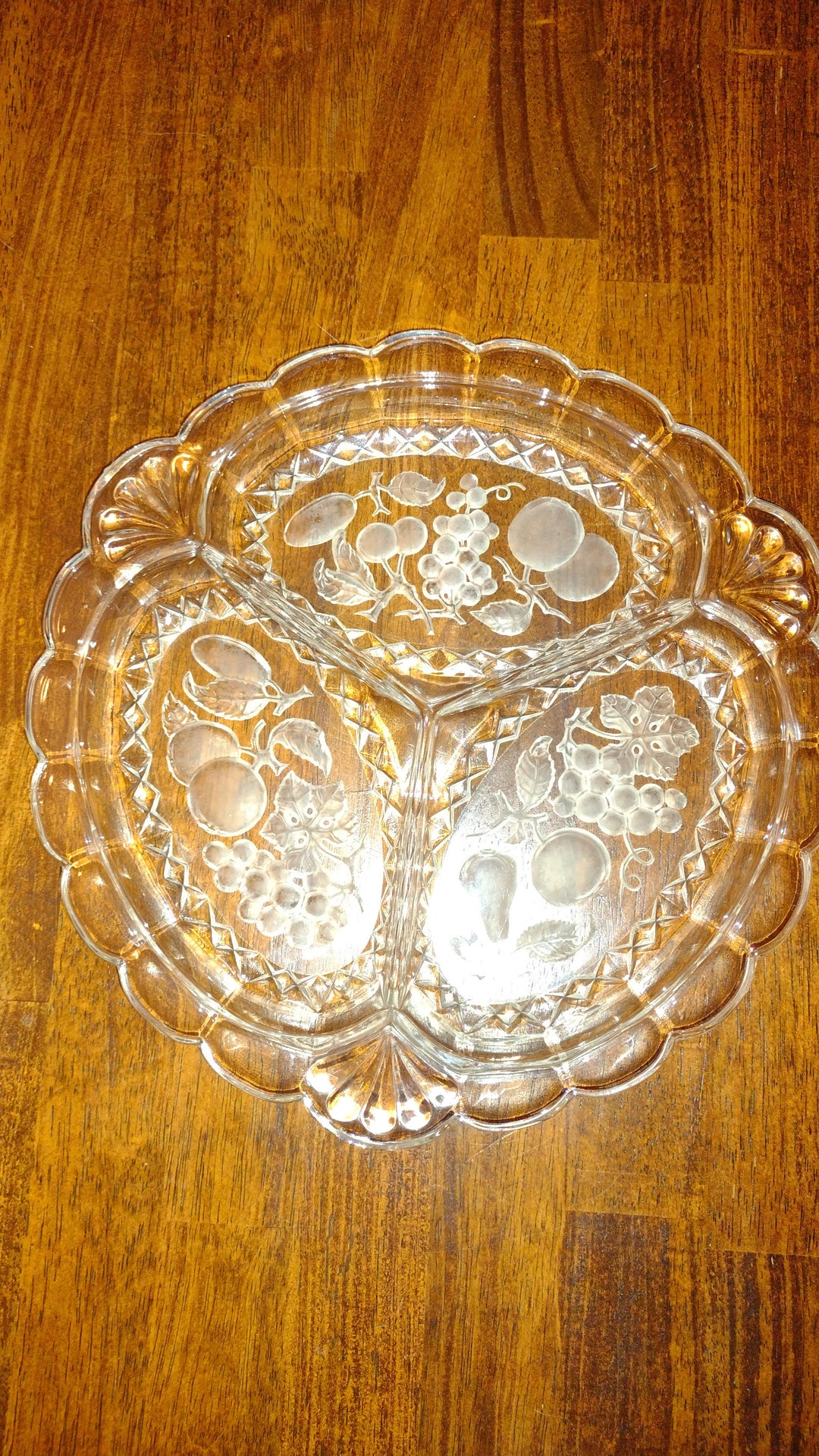 Vintage, Pressed Glass, Divided Platter With Fruit Design Etsy