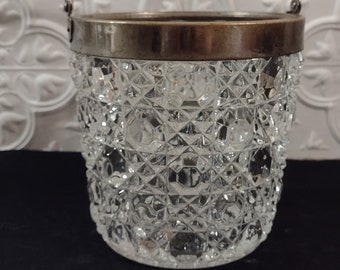 Glass Ice Bucket from the 1950's with a Silver Plate Rim and a Handle