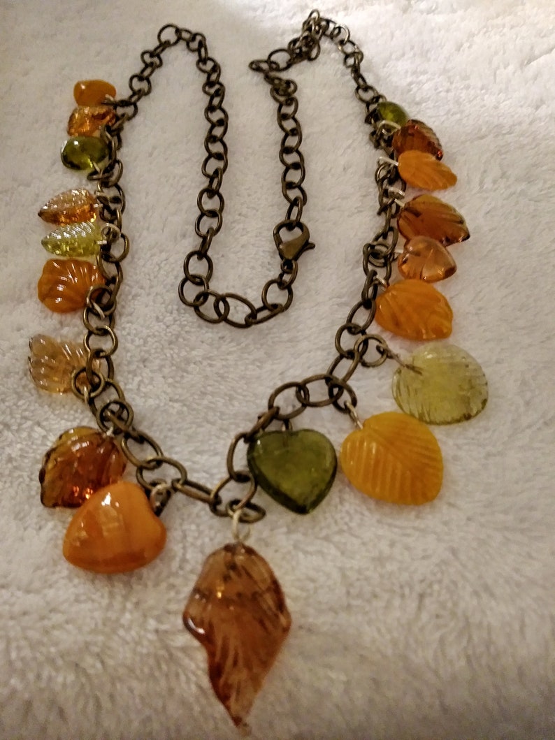 Autumn Necklace of Chain and Glass Beads image 4