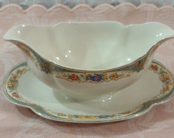 Pareek Double Sided Gravy Boat with under Plate by Johnson Bros England