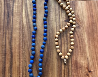 Lapis Magnesite Mala Pendant Necklace | lapis lazuli necklace, 108 mala beads necklace, wrist wrap mala, gemstone mala necklace, 8mm bead ma