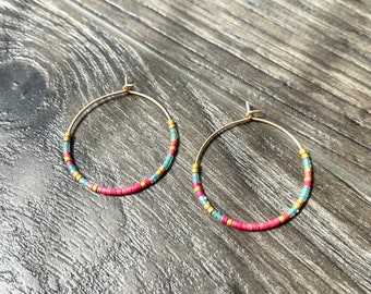 Boho earrings | Seed bead earrings, western beaded earrings, beaded boho earrings, beaded hoops, large beaded hoops, tribal beaded earrings