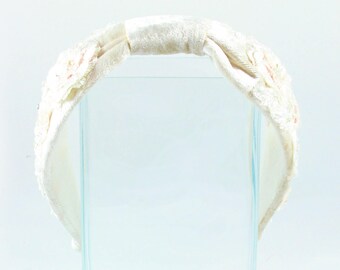 Cotton Crushed Velvet Headband, velvet headband, Bridal Lace Embroidered Headband, Wedding Headpiece, Special Occasion Hair Accessory