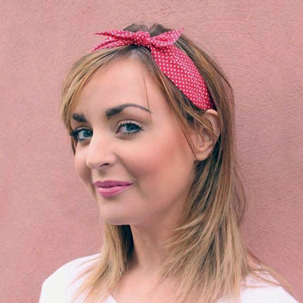 Red headband, polka headband, rockabilly headband, topknot headband, vintage headband, retro headband, boho headband, gift for her