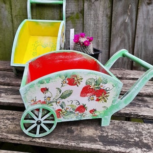 STRAWBERRY LEMON WHEELBARROW small Planter,Strawberry home decoration,indoor Lemon Planter Wheelbarrow,Lemon home decor, Lemon gift