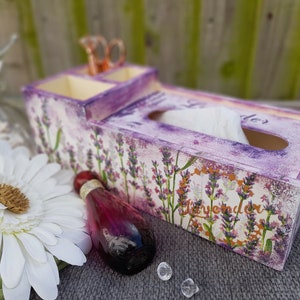 Lavender Provence Style Wooden Tissue Box with Storage