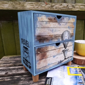ADVENTURE CHEST of DRAWERS,Travel home decoration,wooden small dresser,Holiday Jewelry cabinet,small furniture,Air balloon gift