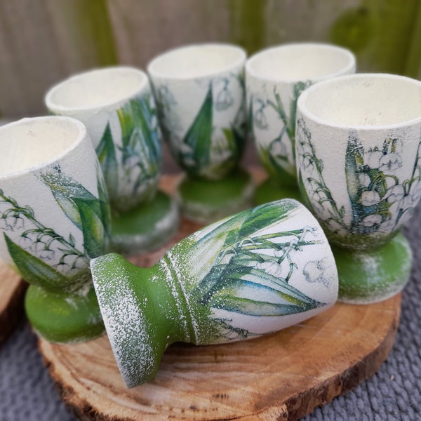 EASTER NAPKIN RINGS set of 6,Lily of the Valley,Flower table decoration,Spring napkin rings,egg cups set of 6,Flower gift for her