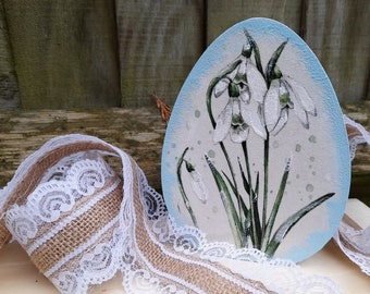 SNOW DROPS Easter EGG 15cm shelf sitter,Easter decoration,Spring home decor,Snow drops table decor,Snow drops gift, Gift for her,Egg decor