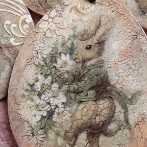 Vintage Bunny Easter Egg: Rustic French Hanging Decor,vintage cracked easter eggs