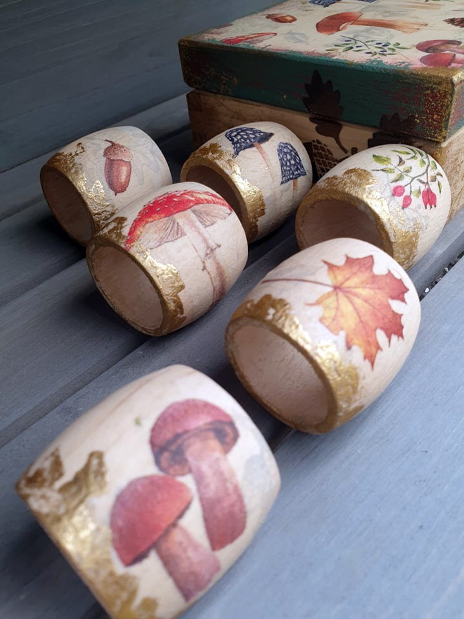 Autumn Fall forest napkin rings setVintage HARVEST NAPKIN Etsy