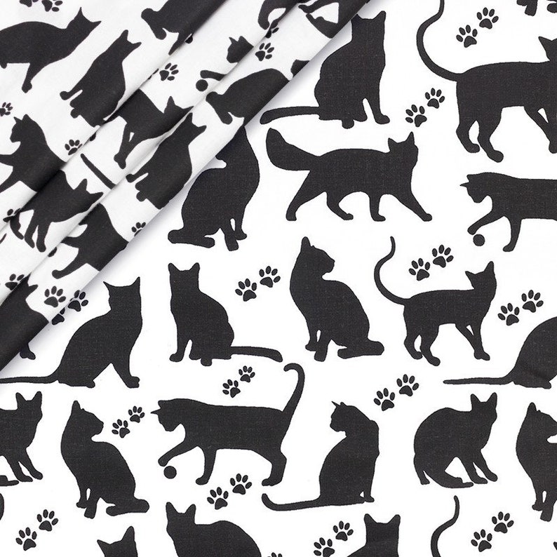 Cotton Fabric Printed fabric Quilting Fabric Black Cat Etsy
