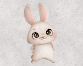 Bunny Jersey Knit Panel/Cute Animal Jersey Fabric Panel/Rabbit Panel for sewing  quilting/Panel Size 40x50 cm/15x19 in