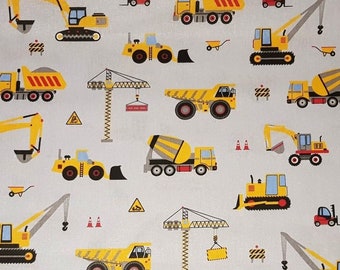 Car Cotton Fabric, Quilting Print  Fabric, Boys Fabric, Cars ,Trucks,Road Works, Fabric by the Yard-Half Yard