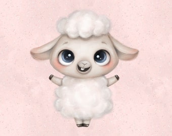 Lamb  Knitwear Panel,Printed Fabric Panel,Animal Jersey Panel,Panel for sewing,Baby quilt panel,Size 40x50 cm/ 15x19 in