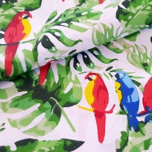 SALE Cotton Fabric,Cotton Fabric, Tropical Fabric, Colorful Parrots Fabric, Parrots Fabric,Bird Fabric, Fabric by the Yard-Half Yard