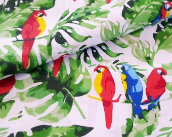 SALE Cotton Fabric,Cotton Fabric, Tropical Fabric, Colorful Parrots Fabric, Parrots Fabric,Bird Fabric, Fabric by the Yard-Half Yard