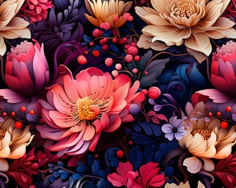 Magical Floral Design on Premium Cotton Fabric-Fantasy Flower Digital Print Premium Cotton Fabric-Wild Flowers Eco Friendly Fabric