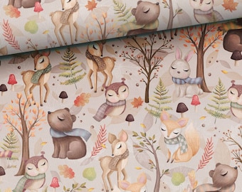Amici della foresta,Tessuto bosco,Tessuto di cotone Premium ,Tessuto naturale, Tessuto vivaio per bambini,Larghezza tessuto di alta qualità: 155 cm /61 pollici