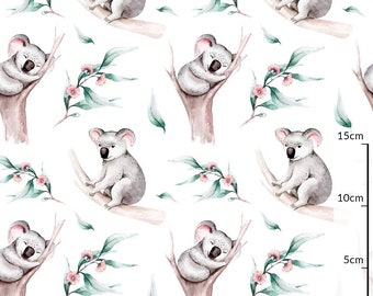 Tissu en coton haut de gamme ours koalas et feuilles d'eucalyptus imprimés Tissu de courtepointe en coton au mètre 100 % coton OEKO-TEX
