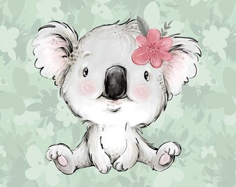 Koala Jersey Panel, Jersey Panel, Panel zum Nähen, australisches Savannen Dschungel Tier, Baby Animal, Größe 40x50 cm/ 15x19 in