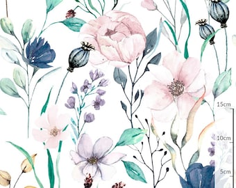 Botanical fabric,Floral Watercolor Premium Cotton Fabric,Meadow Flowers cotton 100% OEKO-TEX,Flower Floral Print Width 160 cm/63 in