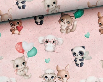 Baby meisje stof, Hoge kwaliteit stof, dier premium katoen, Baby dier kitten panda muis roze stof, Breedte 155cm /61"