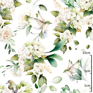 Flower With Birds Premium Cotton Fabric-Spring Garden Eco Friendly Fabric-Hydrangea Quilting sewing fabric OEKO-TEX