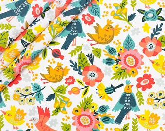 0.50 cm Bird Cotton Fabric,Colorful Fabric, Flower floral fabric, Fabric by the Yard-Half Yard