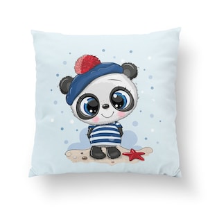 Panda sailor pillow  cotton panel,Panel for pillow,Panda Sailor,Babies Nursery Cotton Panel,Panel for Sewing,Size Size 38x38 cm/15x15 in