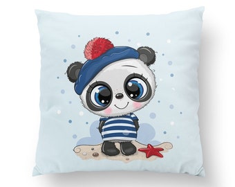 Panda sailor pillow  cotton panel,Panel for pillow,Panda Sailor,Babies Nursery Cotton Panel,Panel for Sewing,Size Size 38x38 cm/15x15 in