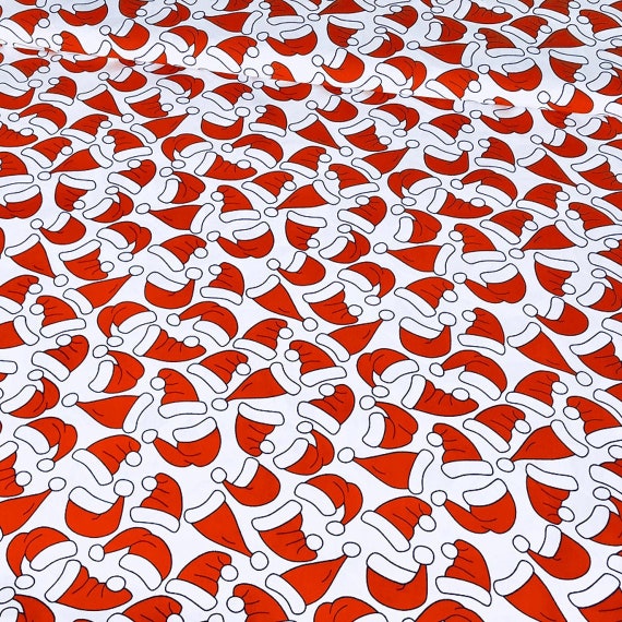 Cotton Fabric,Quilting  Print Fabric,Santa Claus Hat Fabric , Christmas Pattern,Fabric by the Yard-Half Yard
