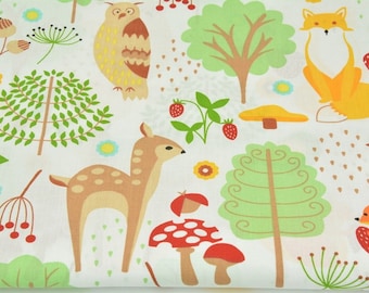 Waldtier Baumwollstoff,Tierstoff,Bunte Tiere im Wald,Druck Stoff,Baumwollstoff