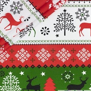 Christmas Ornament Fabric,Christmas  Deer, Santa Deer Cotton Fabric,Fabric by the Yard-Half Yard