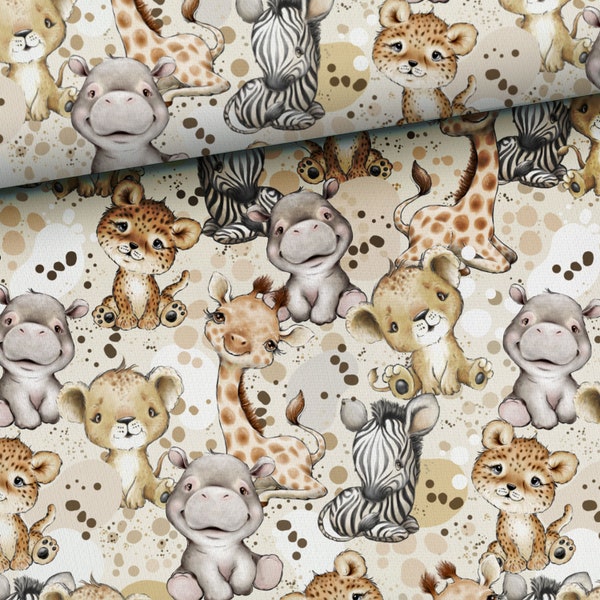Tissu bébé garçon savane, animal de safari de la jungle africaine, éléphant, lion, girafe, zèbre, tissu pour enfants, tissu premium, tissu à coudre courtepointe