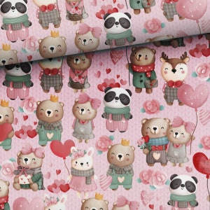 Tessuto a forma di orso, tessuto a forma di cuore al metro, 100% cotone OEKO-TEX, tessuto per cucito e trapuntatura con orsetto, tessuto per cameretta neonato
