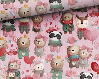 Tessuto a forma di orso, tessuto a forma di cuore al metro, 100% cotone OEKO-TEX, tessuto per cucito e trapuntatura con orsetto, tessuto per cameretta neonato