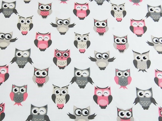 Cotton Fabric, Quilting Print Fabric,Owl Fabric, Colorful Owls Fabric , Fabric by the Yard-Half Yard