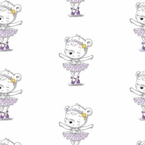 Bear Cotton Fabric-Ballerina Girl Bear Cotton Fabric-Dancing Bears Fabric-Cute Animal Fabric-Baby Girl Fabric