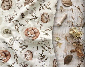 Woodland Animal  Fabric,Premium Cotton Fabric,Forest Cotton Fabric,Forest Animal Fabric,Owl Rabbit  Fox Fabric,Sleep animal,Width 155cm /61&quot;