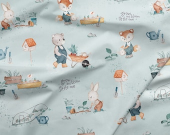 Orso Premium Cotton Fabric, Animal Cotton Fabric, Garden Quailing cucito tessuto animale, dimensioni stampa 9x4 cm/3.5x1.6 in, larghezza 155cm /61"