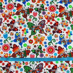 Butterfly cotton  fabric-Flower Fabric Nursery Cotton Colorful Butterflies Fabric Floral Fabric Summer Fabric