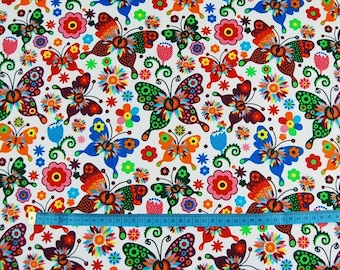 Butterfly cotton  fabric-Flower Fabric Nursery Cotton Colorful Butterflies Fabric Floral Fabric Summer Fabric