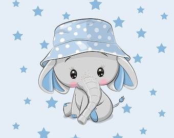 Elephant Jersey Fabric Panel for sewing Baby quilt Jersey  Elephant Fabric Panel Size 40x50 cm/ 15x19 in