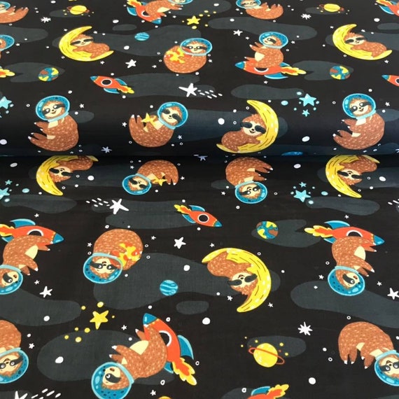 Faultier Druck Baumwolle Stoff/Süße Tiere/Astronaut Planet Himmel
