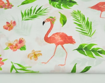 Tropical Birds Cotton Fabric,  Quilting Print Fabric,Flamingo Fabric ,Flamingo with leaves, Fabric by the Yard-Half Yard